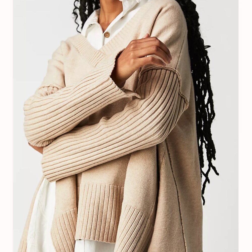 FREE POEPLE Orion A Line Almond‎ Tunic Knit Pullover Sweater Size XS NWOT